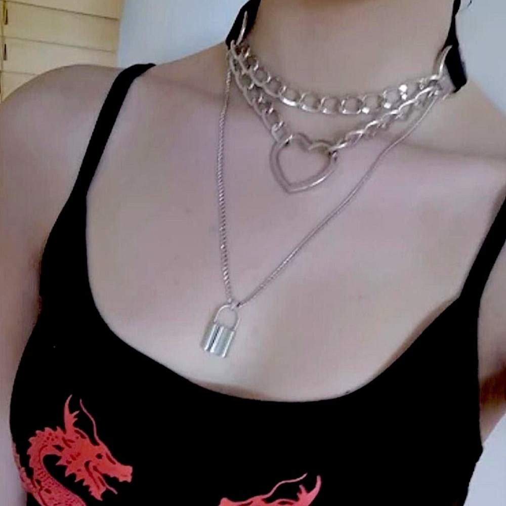 Multilayer Punk Choker Collar Goth Pendant Necklace
